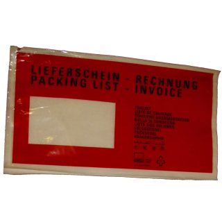Begleitpapiertaschen Lieferscheintaschen DIN lang rot 225 x 122 mm 1000 St.