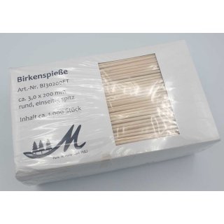 Schaschlikspieße Holz Birke 20 cm x 3 mm 1000 Stück