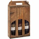 Tragekarton Holz Rustikal für 3er Wein/Sekt