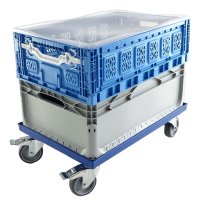Rollwagen mit 2 Bremsen für Euroboxen 600 x 400 mm blau