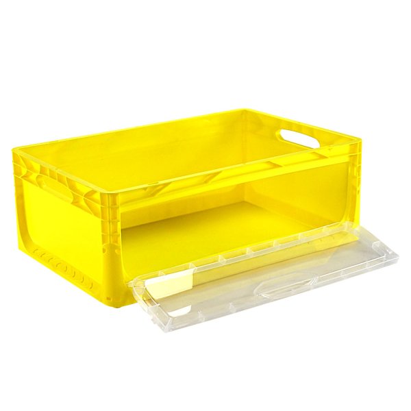 Euroboxen 600 x 400 x 220 mm gelb geschlossen Frontklappe Griffe