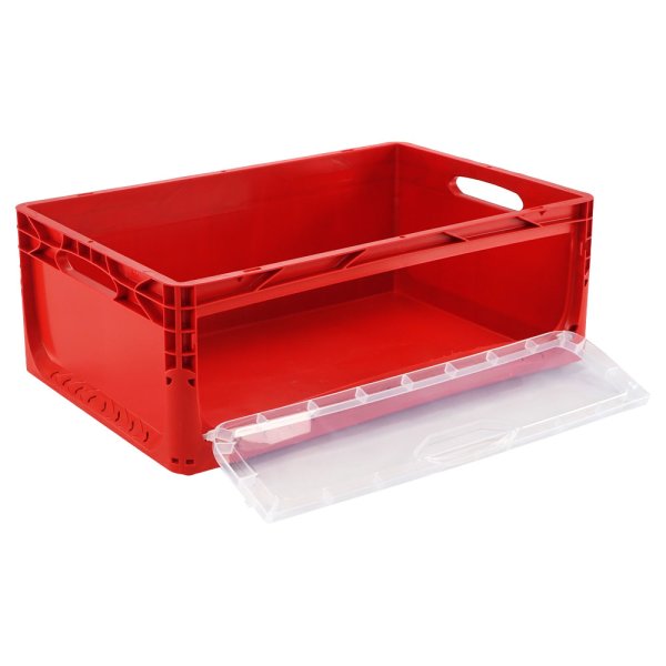 Euroboxen 600 x 400 x 220 mm rot geschlossen Frontklappe Griffe