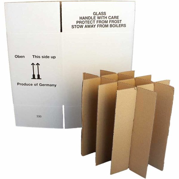 Export Flaschenkarton für 12 Flaschen 0,75 L mit Gefache 320 x 240 x 330 mm