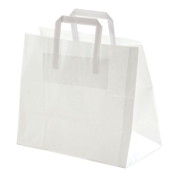 Papiertragetaschen weiß mit Henkel 320 + 120 x 400 mm 250 Stück günstig bei Cellopack kaufen